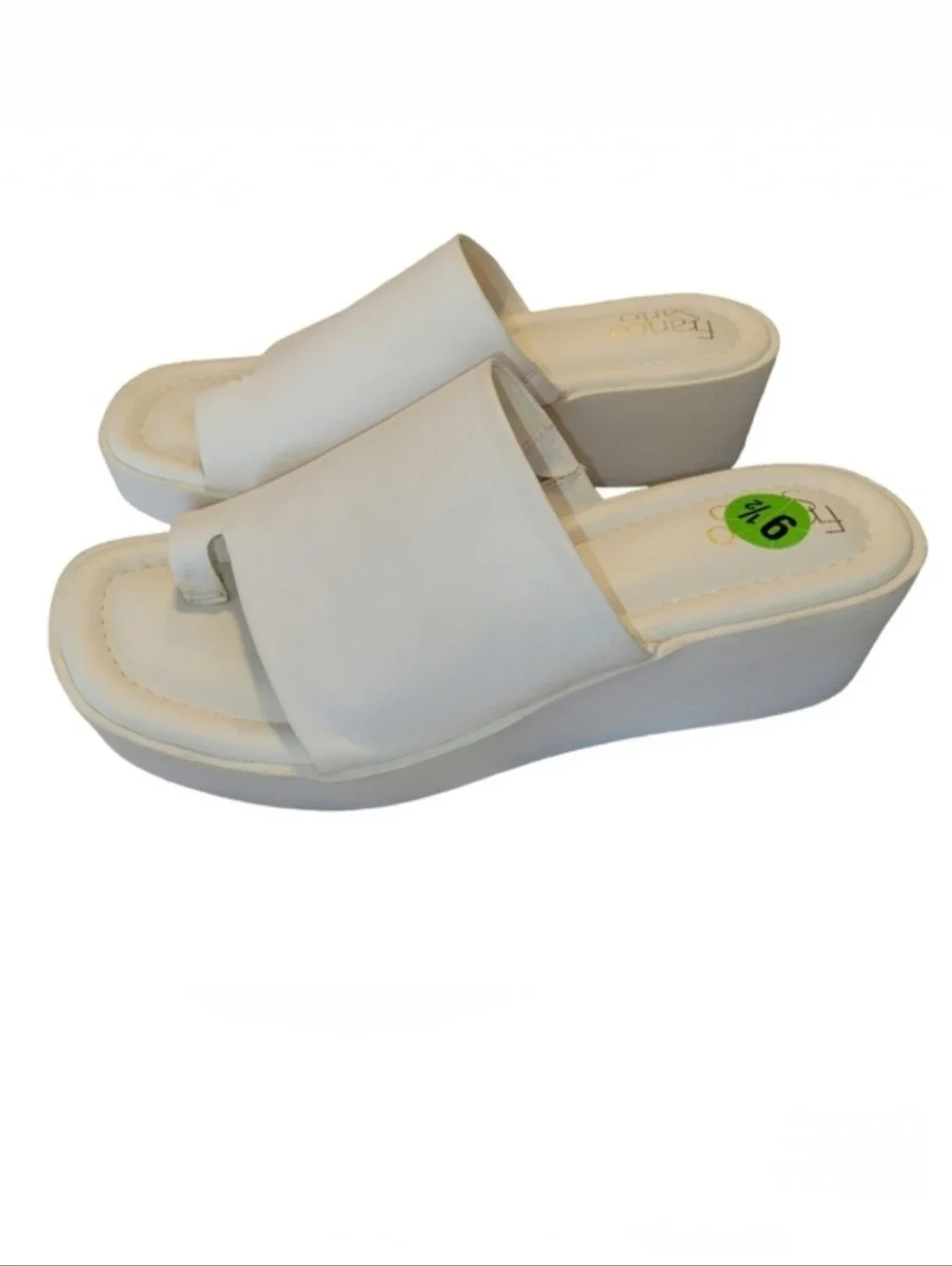 Franco Sarto Cessa White Leather Platform Toe Loop Slide Sandals Size 9.5